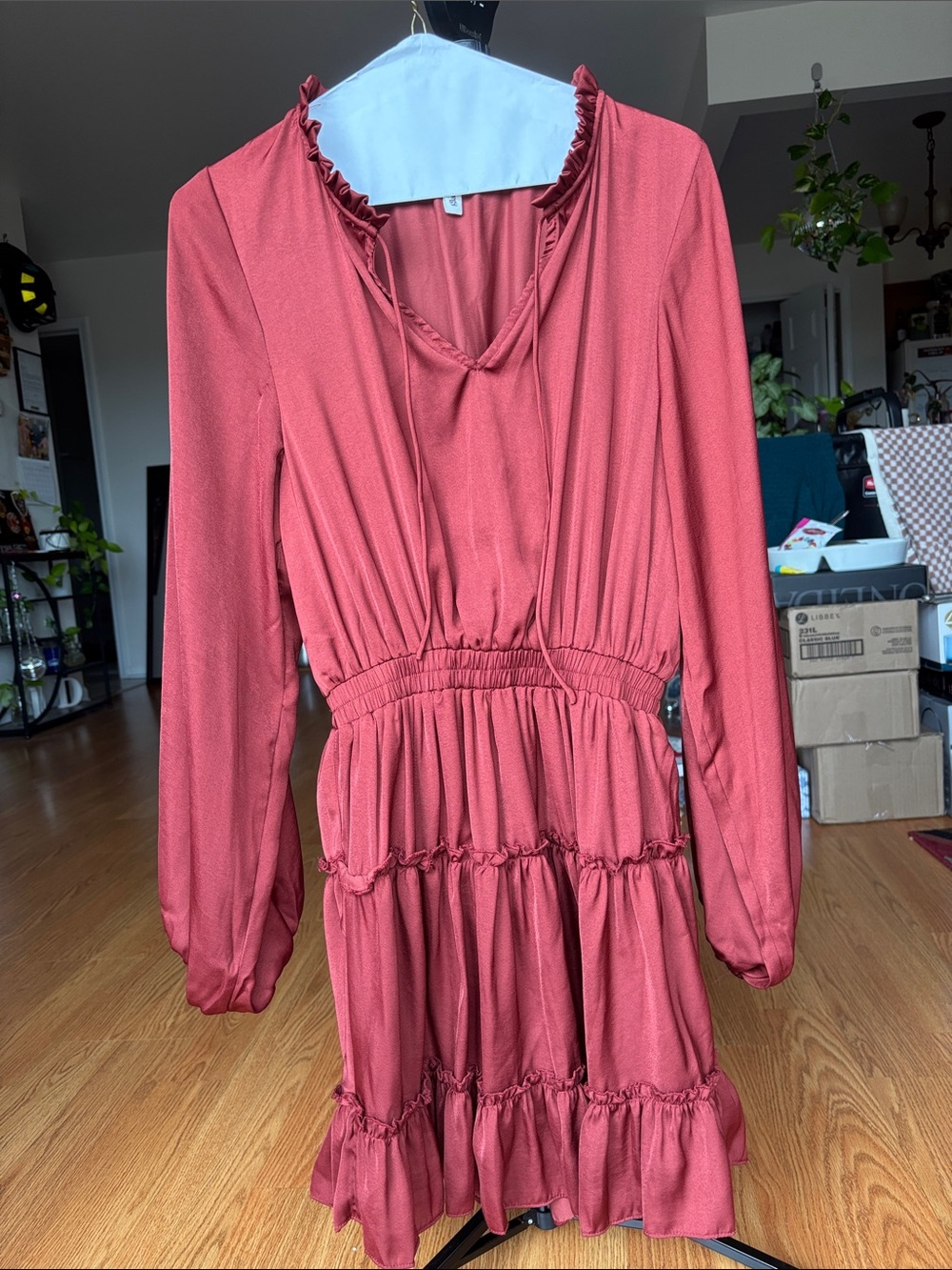 glam Long Sleeve Tiered Dress in Dusty Rose